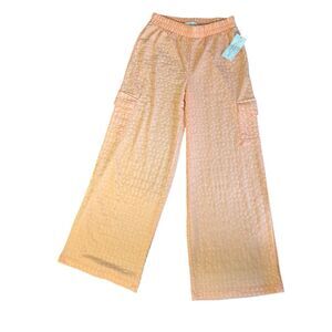French Laundry Peach Palazzo Gauze Boho Wide Leg Pants Cargo pockets Small  NWT